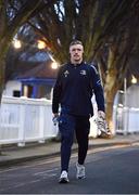 25 February 2022; Dan Leavy of Leinster arrives before the United Rugby Championship match between Leinster and Emirates Lions at RDS Arena in Dublin. Photo by Harry Murphy/Sportsfile