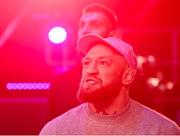 25 February 2022; UFC fighter Conor McGregor watches SBG team mate Lee Hammon during his bout at Bellator 275 at the 3Arena in Dublin. Photo by David Fitzgerald/Sportsfile