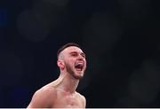 25 February 2022; Lee Hammond celebrates after defeating Jamie Hay in their featherweight bout at Bellator 275 at the 3Arena in Dublin. Photo by David Fitzgerald/Sportsfile