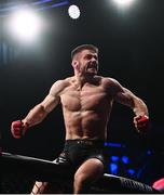 25 February 2022; Darragh Kelly celebrates after defeating Junior Morgan in their lightweight bout at Bellator 275 at the 3Arena in Dublin. Photo by David Fitzgerald/Sportsfile