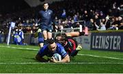 25 February 2022; Dave Kearney of Leinster scores his side's first try despite the tackle of Quan Horn of Emirates Lions during the United Rugby Championship match between Leinster and Emirates Lions at RDS Arena in Dublin. Photo by Harry Murphy/Sportsfile