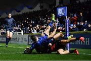25 February 2022; Dave Kearney of Leinster scores his side's first try despite the tackle of Quan Horn of Emirates Lions during the United Rugby Championship match between Leinster and Emirates Lions at RDS Arena in Dublin. Photo by Harry Murphy/Sportsfile