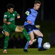 25 February 2022; Jack Keaney of UCD in action against Filip Mihaljevic of Finn Harps during the SSE Airtricity League Premier Division match between UCD and Finn Harps at UCD Bowl in Belfield, Dublin. Photo by Piaras Ó Mídheach/Sportsfile