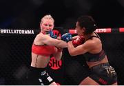 25 February 2022; Stephanie Page, right, in action against Danni McCormack during their women's straw-weight bout at Bellator 275 at the 3Arena in Dublin. Photo by David Fitzgerald/Sportsfile