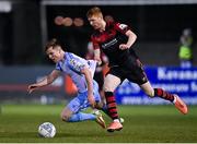 25 February 2022; Conor Kane of Shelbourne is fouled by Darragh Nugent of Drogheda United during the SSE Airtricity League Premier Division match between Drogheda United and Shelbourne at Head in the Game Park in Drogheda, Louth. Photo by Ramsey Cardy/Sportsfile