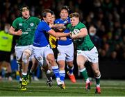 25 February 2022; Patrick Campbell of Ireland holds off the challenge of Nicolò Teneggi of Italy during the Guinness U20 Six Nations Rugby Championship match between Ireland and Italy at Musgrave Park in Cork. Photo by Brendan Moran/Sportsfile