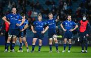 25 February 2022; Leinster players including Dan Leavy, third right, react watching the TMO during the United Rugby Championship match between Leinster and Emirates Lions at RDS Arena in Dublin. Photo by Harry Murphy/Sportsfile