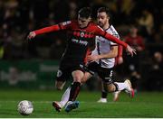 25 February 2022; Dawson Devoy of Bohemians in action against Robbie Benson of Dundalk during the SSE Airtricity League Premier Division match between Bohemians and Dundalk at Dalymount Park in Dublin. Photo by Michael P Ryan/Sportsfile