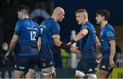 25 February 2022; Rhys Ruddock, second left, and Dan Leavy of Leinster celebrate their side's second try during the United Rugby Championship match between Leinster and Emirates Lions at RDS Arena in Dublin. Photo by Harry Murphy/Sportsfile