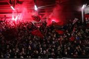 25 February 2022; Bohemians supporters during the SSE Airtricity League Premier Division match between Bohemians and Dundalk at Dalymount Park in Dublin. Photo by Michael P Ryan/Sportsfile