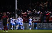 25 February 2022; Shelbourne players celebrate their side's first goal, scored by Daniel Hawkins, during the SSE Airtricity League Premier Division match between Drogheda United and Shelbourne at Head in the Game Park in Drogheda, Louth. Photo by Ramsey Cardy/Sportsfile