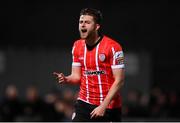 25 February 2022; Will Patching of Derry City celebrates after scoring his side's first goal during the SSE Airtricity League Premier Division match between Derry City and Shamrock Rovers at The Ryan McBride Brandywell Stadium in Derry. Photo by Stephen McCarthy/Sportsfile