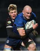 25 February 2022; Rhys Ruddock of Leinster is tackled by Morne van den Berg of Emirates Lions during the United Rugby Championship match between Leinster and Emirates Lions at RDS Arena in Dublin. Photo by Harry Murphy/Sportsfile