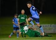 25 February 2022; Sean Brennan of UCD gets past Bastien Héry of Finn Harps during the SSE Airtricity League Premier Division match between UCD and Finn Harps at UCD Bowl in Belfield, Dublin. Photo by Piaras Ó Mídheach/Sportsfile