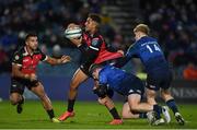 25 February 2022; Jordan Hendrikse of Emirates Lions is tackled by Sean Cronin and Tommy O'Brien of Leinster during the United Rugby Championship match between Leinster and Emirates Lions at RDS Arena in Dublin. Photo by Matt Browne/Sportsfile