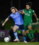 25 February 2022; Mark Dignam of UCD in action against Bastien Héry of Finn Harps during the SSE Airtricity League Premier Division match between UCD and Finn Harps at UCD Bowl in Belfield, Dublin. Photo by Piaras Ó Mídheach/Sportsfile
