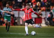 25 February 2022; Jamie McGonigle of Derry City shoots to score his side's second goal during the SSE Airtricity League Premier Division match between Derry City and Shamrock Rovers at The Ryan McBride Brandywell Stadium in Derry. Photo by Stephen McCarthy/Sportsfile