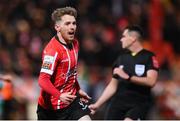 25 February 2022; Jamie McGonigle of Derry City celebrates after scoring his side's second goal during the SSE Airtricity League Premier Division match between Derry City and Shamrock Rovers at The Ryan McBride Brandywell Stadium in Derry. Photo by Stephen McCarthy/Sportsfile