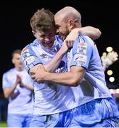 25 February 2022; Conor Kane, left, and Mark Coyle of Shelbourne celebrate after the SSE Airtricity League Premier Division match between Drogheda United and Shelbourne at Head in the Game Park in Drogheda, Louth. Photo by Ramsey Cardy/Sportsfile