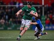 25 February 2022; Conor O’Tighearnaigh of Ireland is tackled by Charlie Tector of Ireland during the Guinness U20 Six Nations Rugby Championship match between Ireland and Italy at Musgrave Park in Cork. Photo by Brendan Moran/Sportsfile