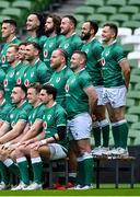 26 February 2022; Michael Lowry, back row on right, stands with his teammates for a team photo before the Ireland captain's run at Aviva Stadium in Dublin. Photo by Brendan Moran/Sportsfile