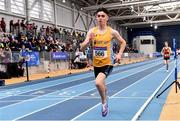26 February 2022; Darragh McElhinney of UCD AC, Dublin, on his way to winning the senior men's 3000m during day one of the Irish Life Health National Senior Indoor Athletics Championships at the National Indoor Arena at the Sport Ireland Campus in Dublin. Photo by Sam Barnes/Sportsfile