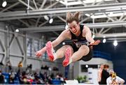 26 February 2022; Keith Marks of Clonliffe Harriers AC, Dublin, competing in the senior men's long jump during day one of the Irish Life Health National Senior Indoor Athletics Championships at the National Indoor Arena at the Sport Ireland Campus in Dublin. Photo by Sam Barnes/Sportsfile
