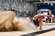 26 February 2022; Keith Marks of Clonliffe Harriers AC, Dublin, competing in the senior men's long jump during day one of the Irish Life Health National Senior Indoor Athletics Championships at the National Indoor Arena at the Sport Ireland Campus in Dublin. Photo by Sam Barnes/Sportsfile