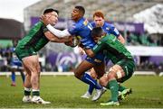 26 February 2022; Damian Willemse of DHL Stormers evades the tackle of Denis Buckley, left, and Jarrad Butler of Connacht on his way to scoring his side's second try during the United Rugby Championship match between Connacht and DHL Stormers at The Sportsground in Galway. Photo by Harry Murphy/Sportsfile
