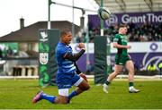 26 February 2022; Manie Libbok of DHL Stormers celebrates after scoring his side's third try during the United Rugby Championship match between Connacht and DHL Stormers at The Sportsground in Galway. Photo by Diarmuid Greene/Sportsfile