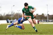 26 February 2022; Alex Wootton of Connacht is tackled by Paul De Wet of DHL Stormers during the United Rugby Championship match between Connacht and DHL Stormers at The Sportsground in Galway. Photo by Harry Murphy/Sportsfile