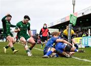 26 February 2022; Tom Daly and Sammy Arnold of Connacht celebrate as Peter Sullivan of Connacht scores his side's third try during the United Rugby Championship match between Connacht and DHL Stormers at The Sportsground in Galway. Photo by Harry Murphy/Sportsfile