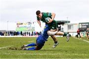 26 February 2022; Peter Sullivan of Connacht evades the tackle of Damian Willemse of DHL Stormers on his way to scoring his side's third try during the United Rugby Championship match between Connacht and DHL Stormers at The Sportsground in Galway. Photo by Harry Murphy/Sportsfile