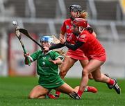 26 February 2022; Caroline Brennan of Limerick in action against Meabh Murphy of Cork during the Littlewoods Ireland Camogie League Division 1 Round 2 match between Cork and Limerick at Páirc Ui Chaoimh in Cork. Photo by Eóin Noonan/Sportsfile