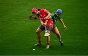 26 February 2022; Sorcha McCartan of Cork is tackled by Marian Quaid of Limerick during the Littlewoods Ireland Camogie League Division 1 Round 2 match between Cork and Limerick at Páirc Ui Chaoimh in Cork. Photo by Eóin Noonan/Sportsfile