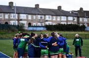 26 February 2022; Suttonians players huddle before the Energia Women's All-Ireland League Conference Final match between Suttonians and Galwegians at Energia Park in Dublin. Photo by Ben McShane/Sportsfile