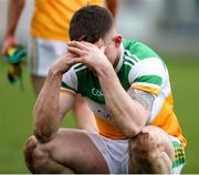 26 February 2022; Dylan Hyland of Offaly dejected after his sides draw in the Allianz Football League Division 2 match between Offaly and Meath at Bord na Mona O'Connor Park in Tullamore, Offaly. Photo by Michael P Ryan/Sportsfile