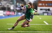 26 February 2022; Emily McKeown of Suttonians scores her side's first try during the Energia Women's All-Ireland League Conference Final match between Suttonians and Galwegians at Energia Park in Dublin. Photo by Ben McShane/Sportsfile