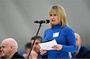 26 February 2022; Cork delegate Tracey Kennedy speaking during the GAA Congress at NUI Galway Connacht GAA Air Dome in Bekan, Mayo. Photo by Piaras Ó Mídheach/Sportsfile
