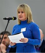 26 February 2022; Cork delegate Tracey Kennedy speaking during the GAA Congress at NUI Galway Connacht GAA Air Dome in Bekan, Mayo. Photo by Piaras Ó Mídheach/Sportsfile