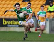 26 February 2022; Eoin Harkin of Meath in action against Mark Abbott of Offaly during the Allianz Football League Division 2 match between Offaly and Meath at Bord na Mona O'Connor Park in Tullamore, Offaly. Photo by Michael P Ryan/Sportsfile