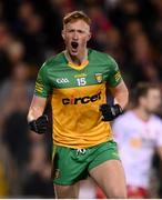 26 February 2022; Oisin Gallen of Donegal celebrates scoring a point during the Allianz Football League Division 1 match between Donegal and Tyrone at MacCumhaill Park in Ballybofey, Donegal. Photo by Stephen McCarthy/Sportsfile