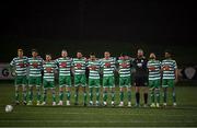 25 February 2022; Shamrock Rovers players stand for a moments silence before the SSE Airtricity League Premier Division match between Derry City and Shamrock Rovers at The Ryan McBride Brandywell Stadium in Derry. Photo by Stephen McCarthy/Sportsfile
