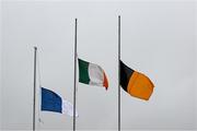 27 February 2022; Flags fly at half mast to honour the late Kilkenny hurling star Johnny McGovern, who won five Leinster titles and two All-Ireland crowns during his time as a player, before the Allianz Hurling League Division 1 Group B match between Kilkenny and Laois at UPMC Nowlan Park in Kilkenny. Photo by Ray McManus/Sportsfile
