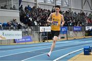 27 February 2022; Luke McCann of UCD AC, Dublin, on his way to winning the senior men's 1500m during day two of the Irish Life Health National Senior Indoor Athletics Championships at the National Indoor Arena at the Sport Ireland Campus in Dublin. Photo by Sam Barnes/Sportsfile