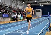 27 February 2022; Luke McCann of UCD AC, Dublin, on his way to winning the senior men's 1500m during day two of the Irish Life Health National Senior Indoor Athletics Championships at the National Indoor Arena at the Sport Ireland Campus in Dublin. Photo by Sam Barnes/Sportsfile