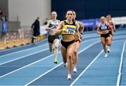 27 February 2022; Phil Healy of Bandon AC, Cork, on her way to winning the senior women's 400m during day two of the Irish Life Health National Senior Indoor Athletics Championships at the National Indoor Arena at the Sport Ireland Campus in Dublin. Photo by Sam Barnes/Sportsfile