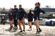 27 February 2022; Aoife Ní Cheallaigh of Galway warms-up with her teammates in the car park before the Lidl Ladies Football National League Division 1 match between Galway and Mayo at Tuam Stadium in Galway. Photo by Ben McShane/Sportsfile