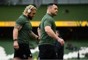 27 February 2022; Cian Healy, right, and Andrew Porter of Ireland before the Guinness Six Nations Rugby Championship match between Ireland and Italy at the Aviva Stadium in Dublin. Photo by Harry Murphy/Sportsfile