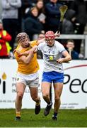 27 February 2022; Jack Fagan of Waterford in action against Eoghan Campbell of Antrim during the Allianz Hurling League Division 1 Group B match between Antrim and Waterford at Corrigan Park in Belfast. Photo by Oliver McVeigh/Sportsfile